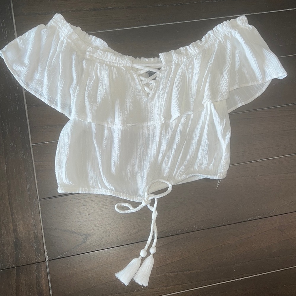 American Eagle off the shoulder white top.